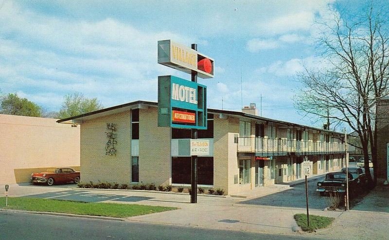 Village Motel (Village Inn of Dearborn) - Vintage Postcard (newer photo)